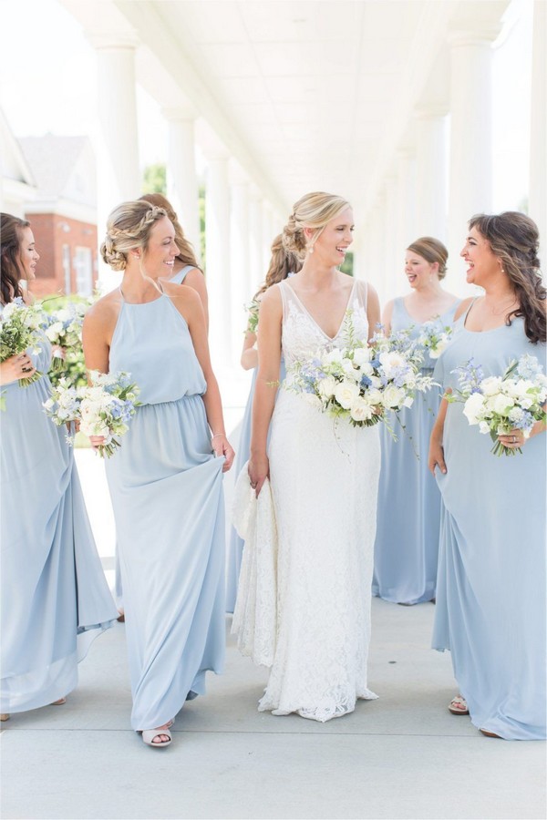 mismatched light blue bridesmaid dresses