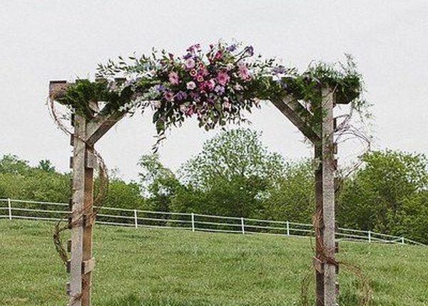 outdoor farm lavender and green wedding arch