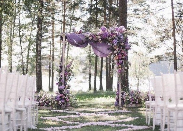outdoor lavender floral wedding backdrop