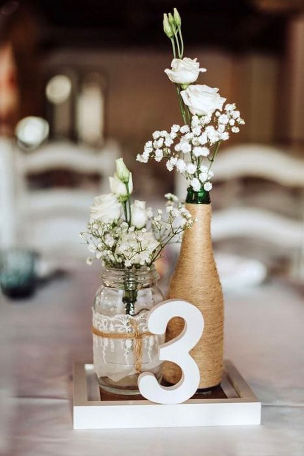 rustic baby's breath and mason jar wedding centerpiece