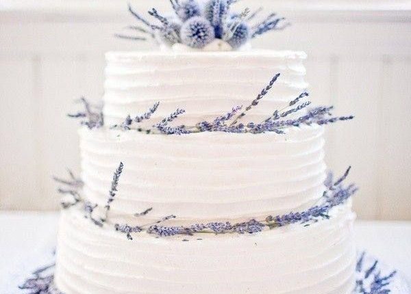 rustic buttercream wedding cake with lavender