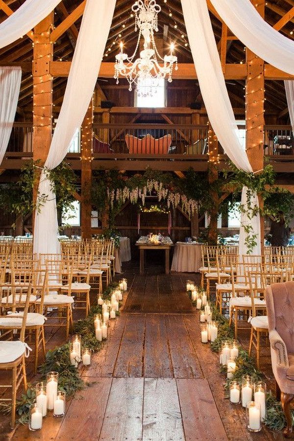 rustic country indoor candles and green wedding ceremony idea