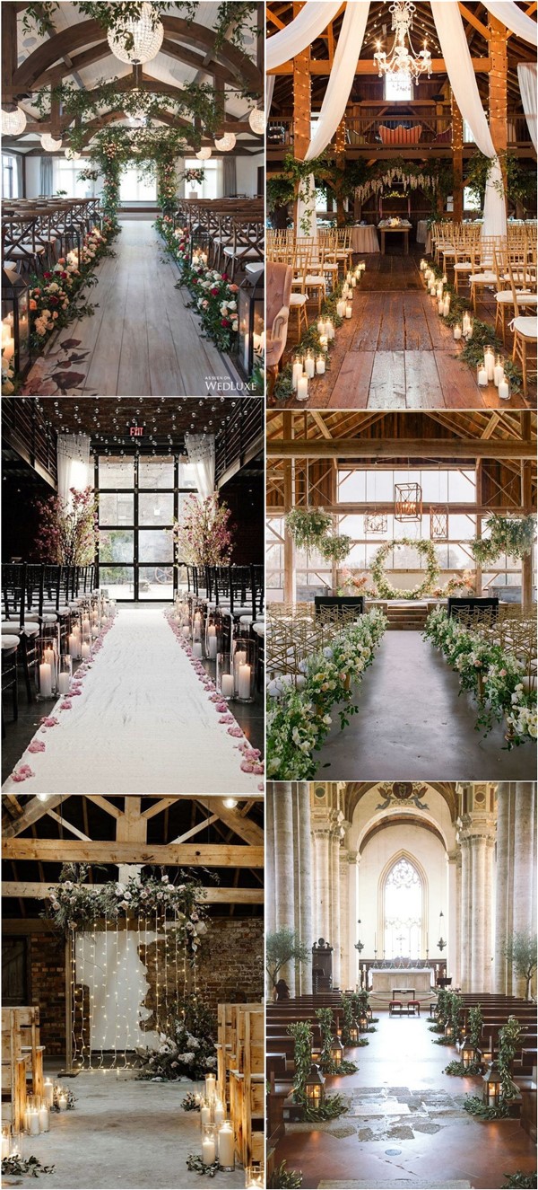 rustic country indoor wedding ceremony arches and aisles