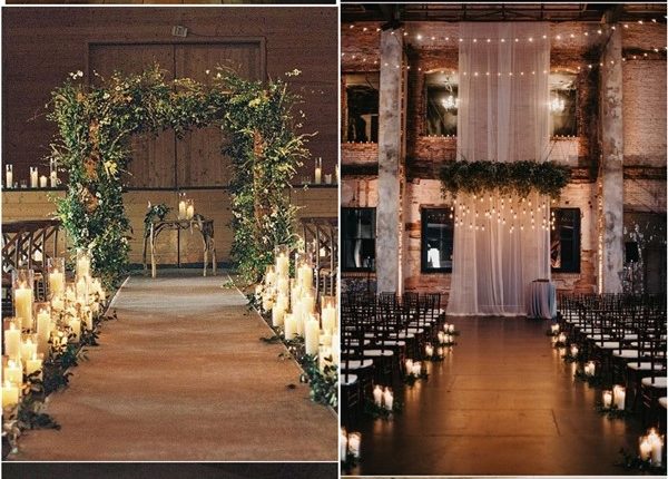 rustic country indoor wedding ceremony arches and aisles2