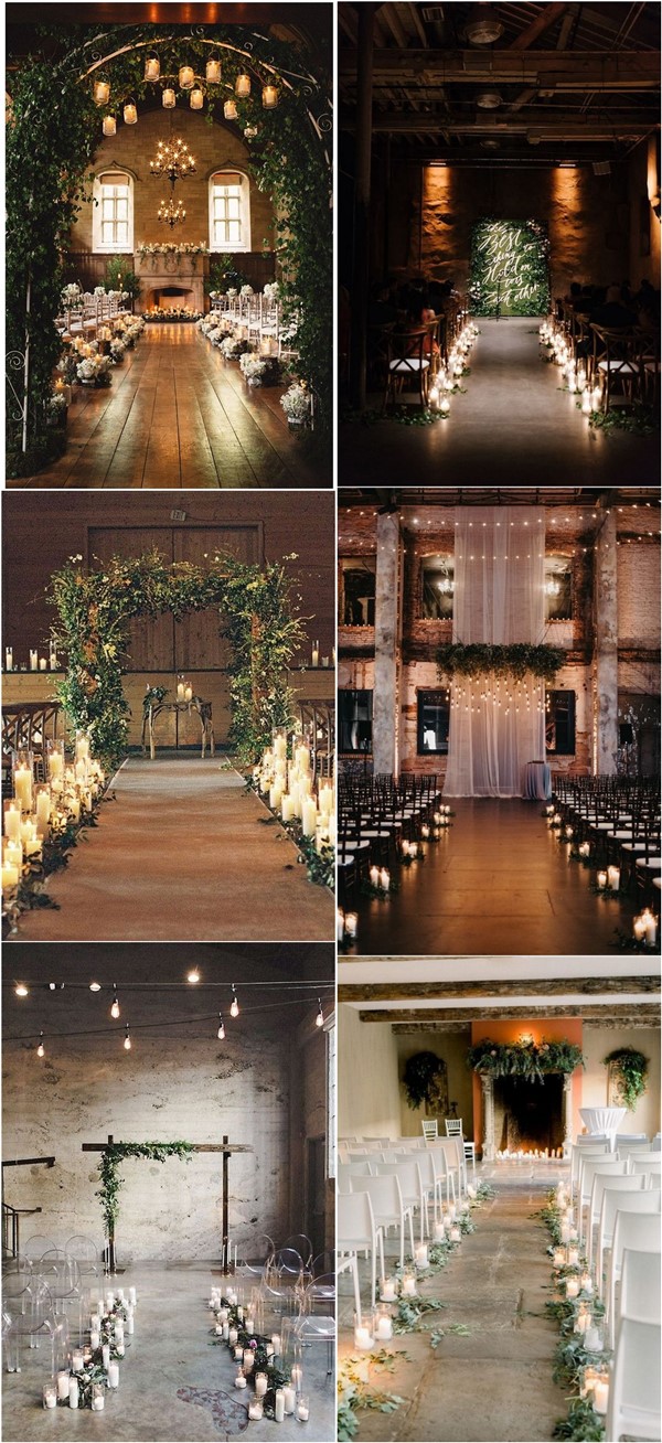 rustic country indoor wedding ceremony arches and aisles