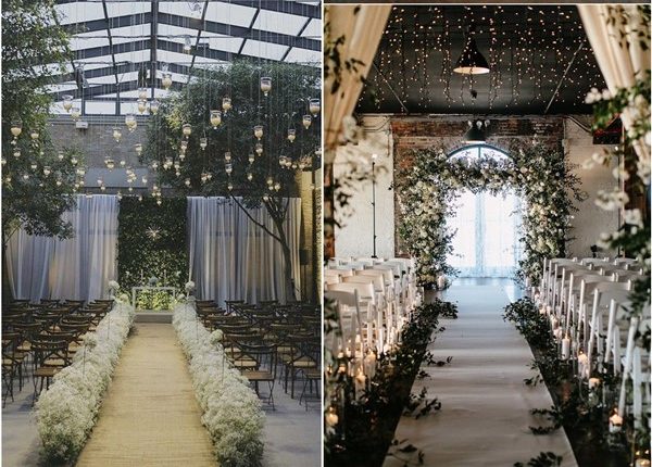 rustic country indoor wedding ceremony arches and aisles3
