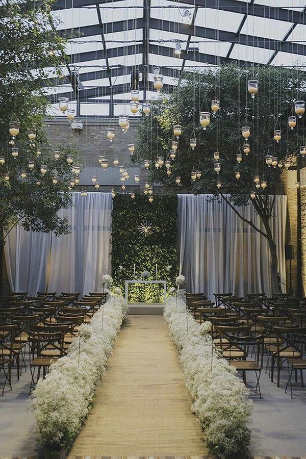 rustic indoor greenery wedding ceremony aisle decoration