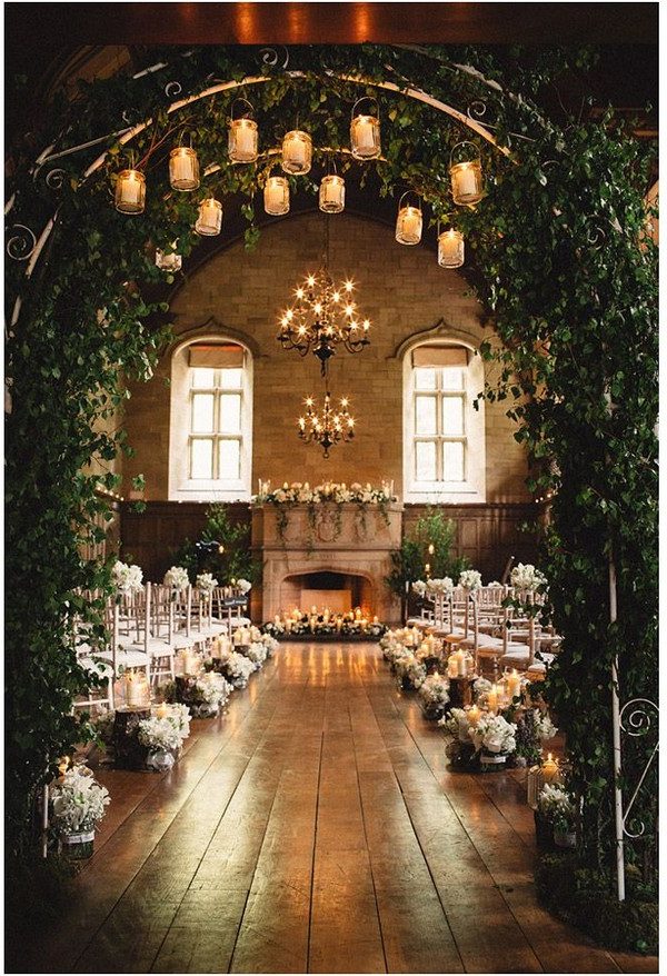 rustic indoor wedding ceremony aisle decoration