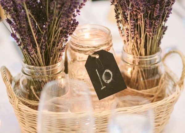 rustic lavender and mason jar wedding centerpiece
