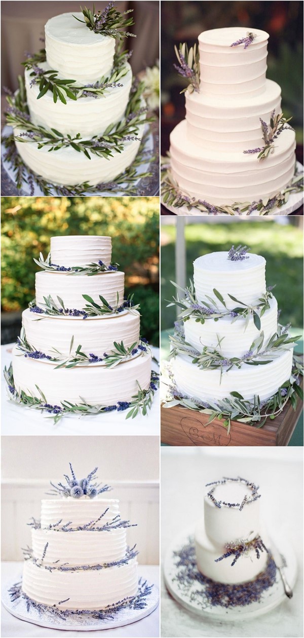 rustic lavender and olive leaves wedding cakes