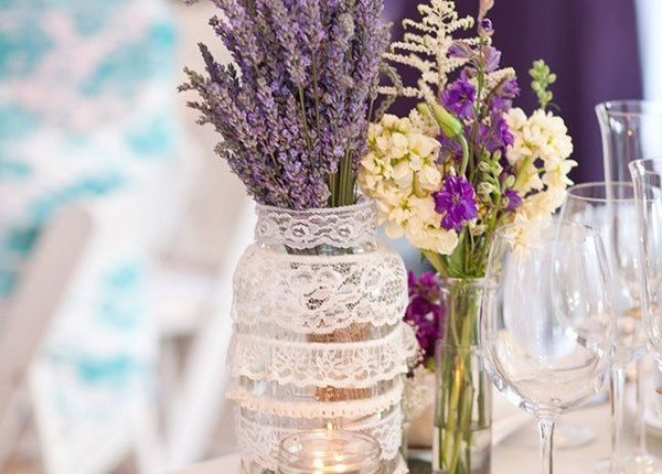 rustic lavender floral mason jar wedding centerpieces