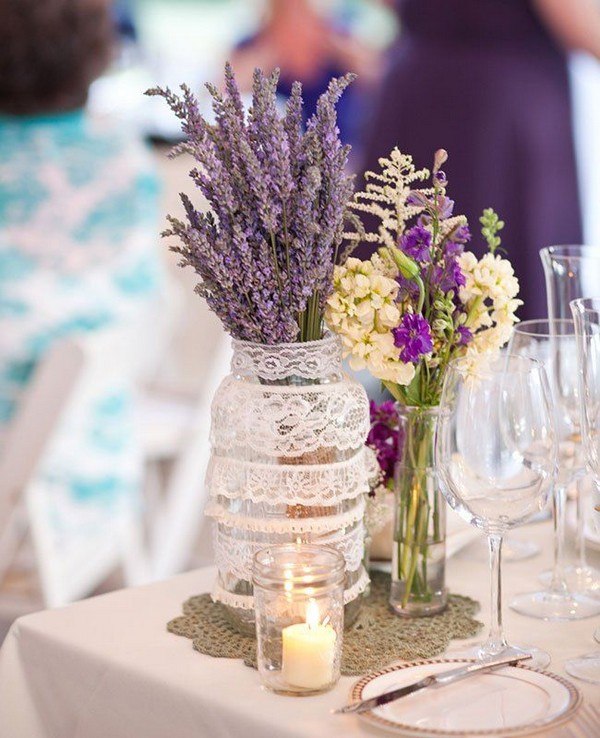 rustic lavender floral mason jar wedding centerpieces