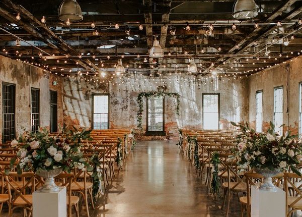 rustic modern industrial wedding ceremony aisle decoration
