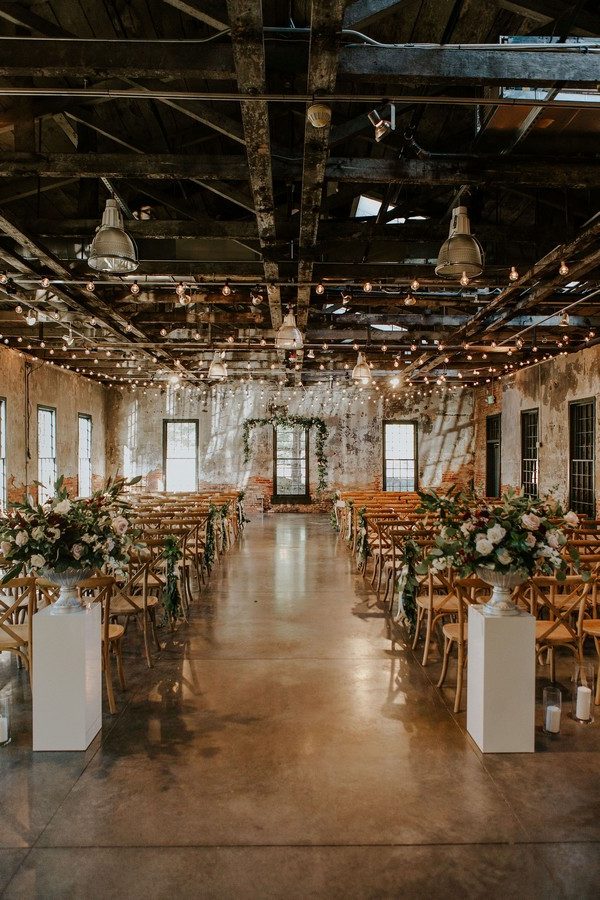 rustic modern industrial wedding ceremony aisle decoration