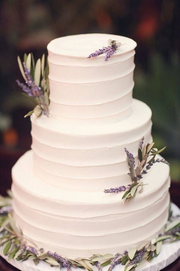 rustic simple buttercream wedding cake with lavender
