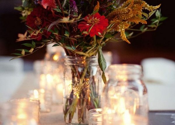 rustic wildflower and mason jar wedding centerpiece