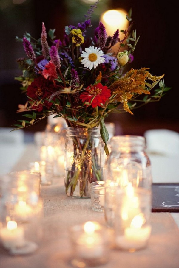 rustic wildflower and mason jar wedding centerpiece