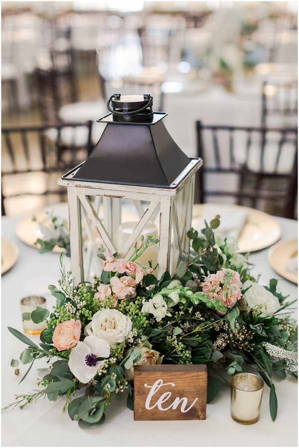 rustic wooden lantern wedding centerpiece