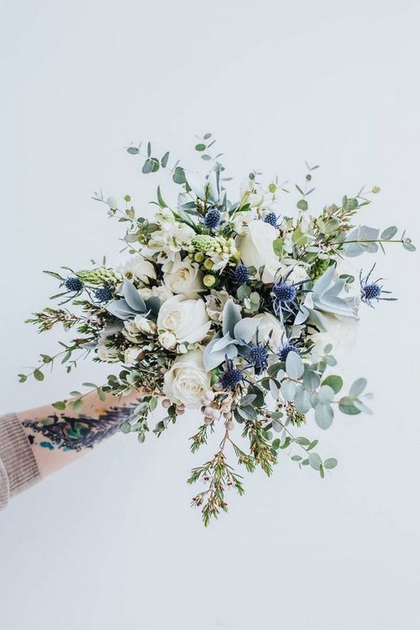 silver eucalyptus and greenery wedding bouquet