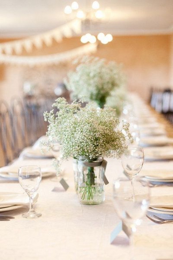 simple rustic baby's breath wedding centerpiece