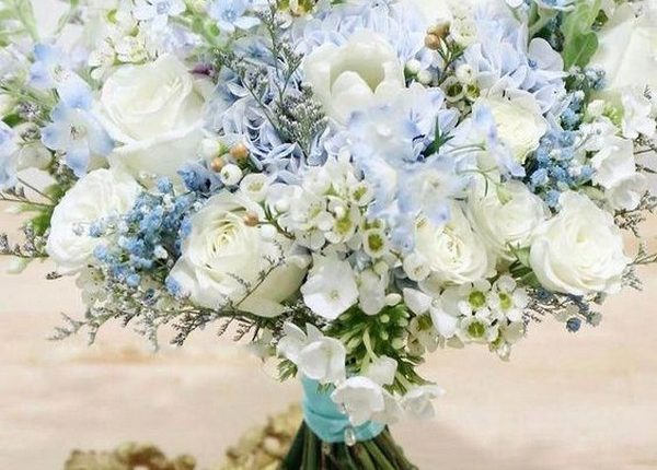 simple spring summer light blue and white wedding bouquet