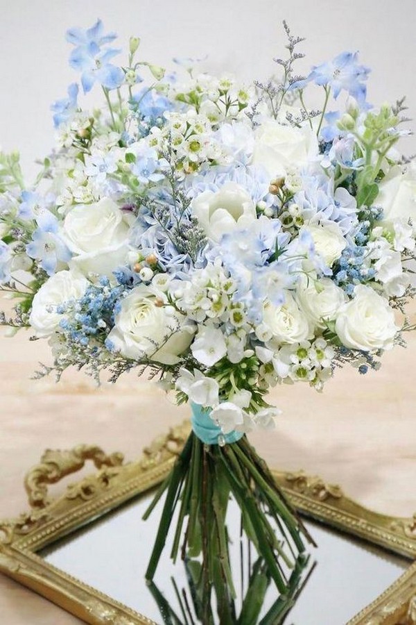 simple spring summer light blue and white wedding bouquet