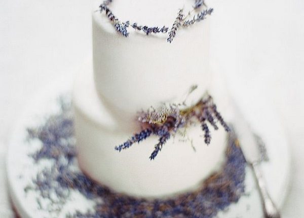 simple wedding cake with lavender