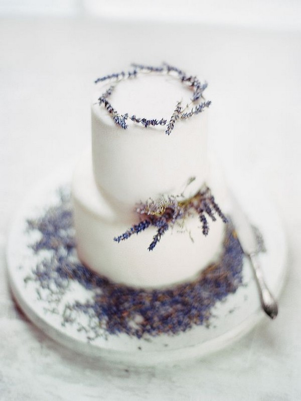 simple wedding cake with lavender