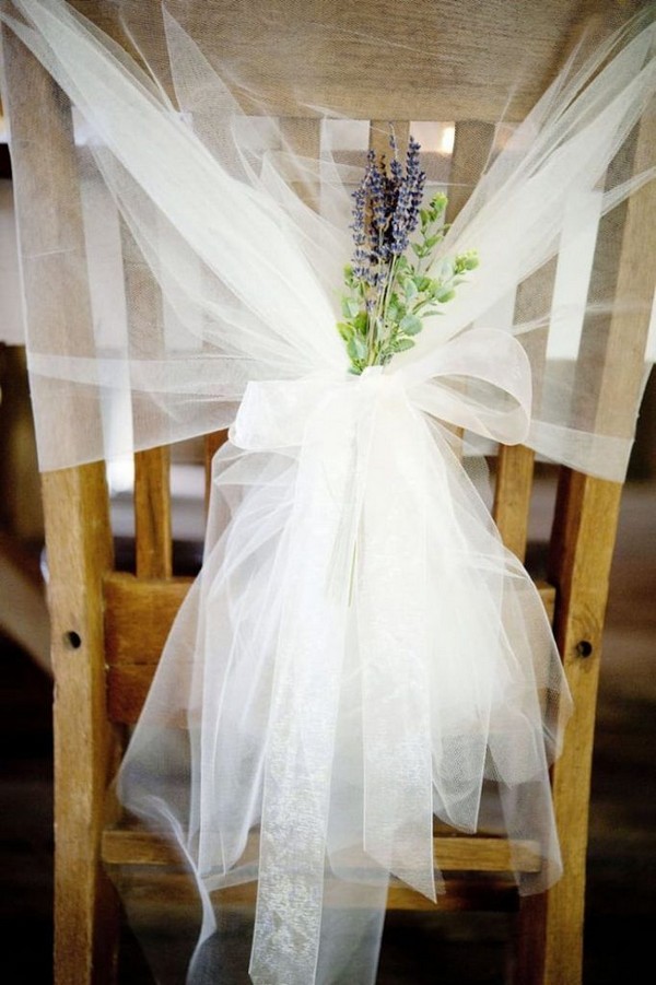 wedding chair with tulle and lavender