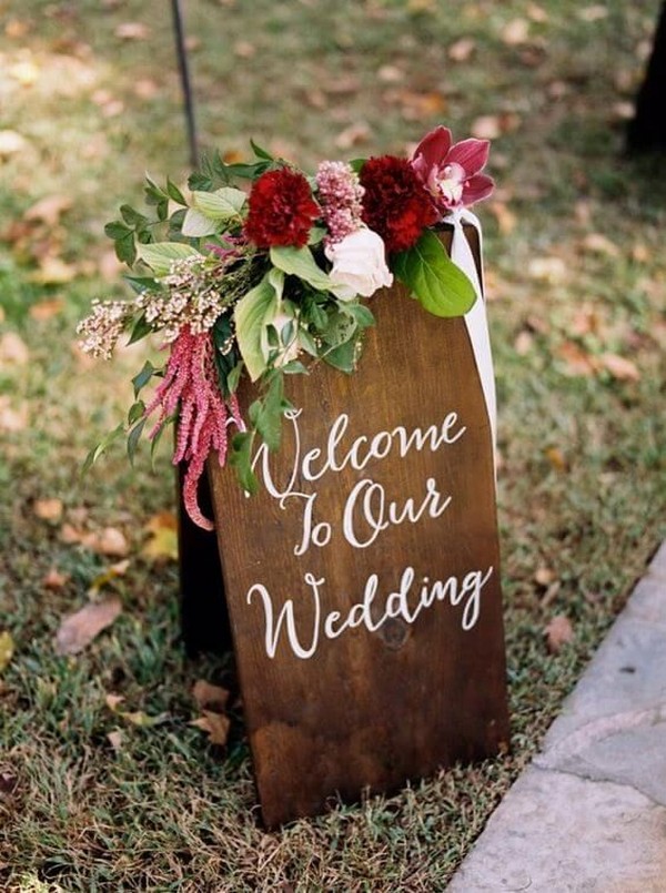 Burgundy and Green Fall Wedding Sign