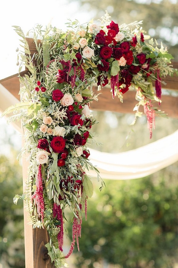 Luxe Outdoor Burgundy and Green Wedding Arch