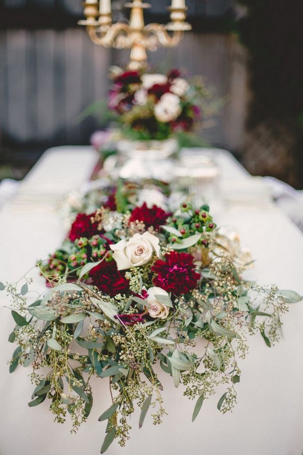 Marsala and blush wedding centerpiece