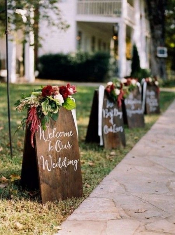 burgundy and green rustic wedding sign