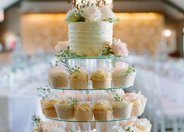 Wedding Cupcake Tower with a One Tier Cutting Cake