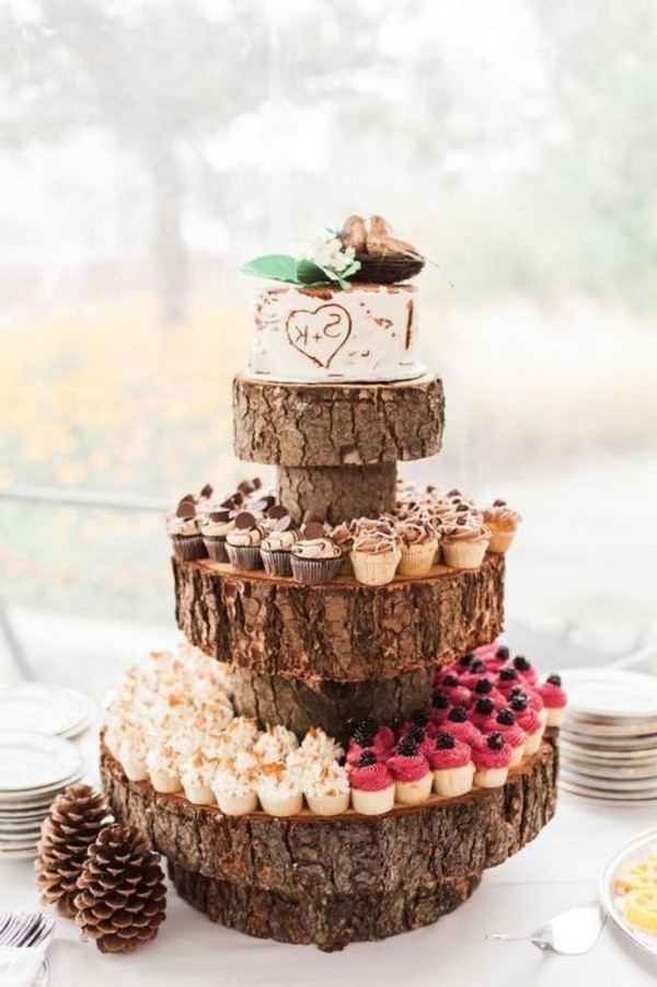 country rustic wedding cake ideas with cupcakes