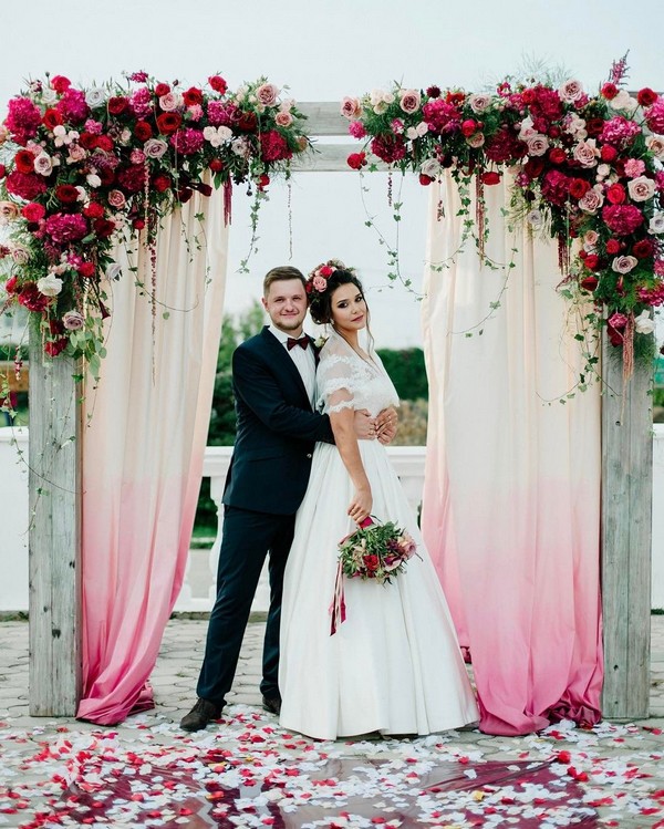 ombre burgundy and greenery wedding backfrop