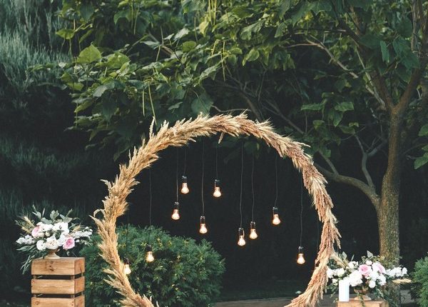 rustic outdoor fall wedding arches and backdrop 18