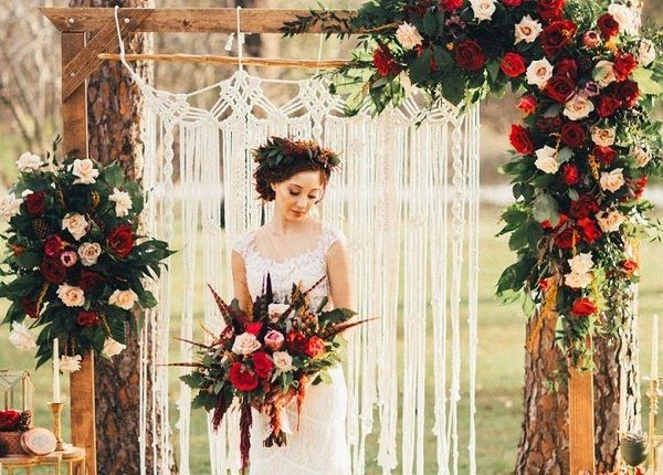 rustic outdoor fall wedding arches and backdrop 22