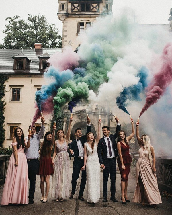 Colorful Smoke Bomb Wedding Photo Ideas #wedding #weddingphotos #weddingideas