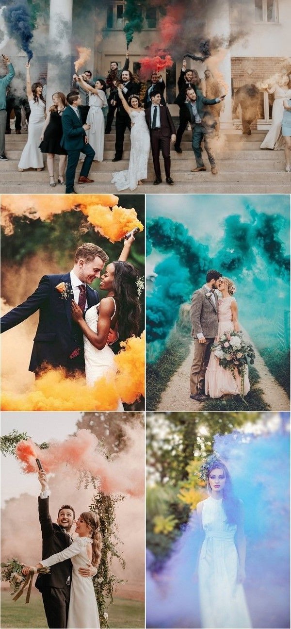 Colorful Smoke Bomb Wedding Photo Ideas #wedding #weddingphotos #weddingideas