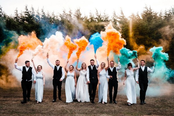 Colorful Smoke Bomb Wedding Photo Ideas #wedding #weddingphotos #weddingideas