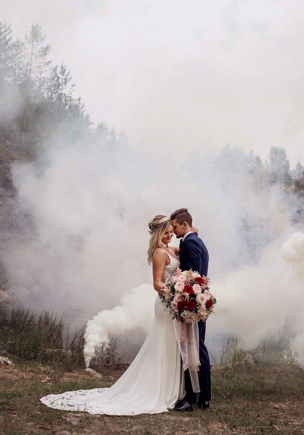 Colorful Smoke Bomb Wedding Photo Ideas #wedding #weddingphotos #weddingideas