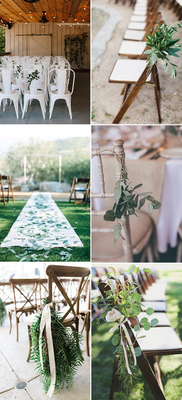 do it yourself greenery wedding ceremony aisle and chair decoration ideas