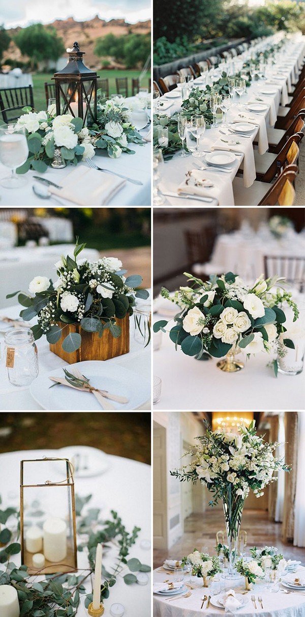 elegant white and greenery wedding centerpieces ideas