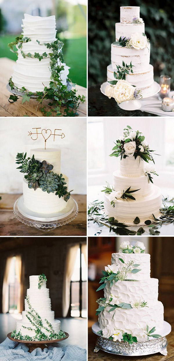 elegant white wedding cakes with greenery