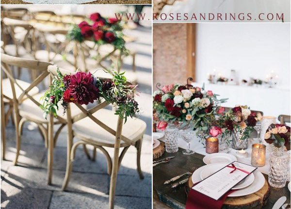 fall burgundy wine and green wedding color ideas