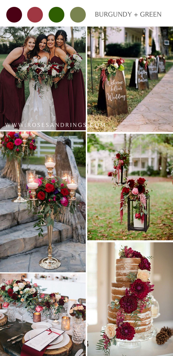 fall burgundy wine and green wedding color ideas