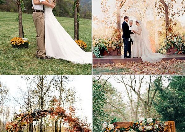 gorgeous fall seasonal wedding ceremony altar and arch decoration ideas