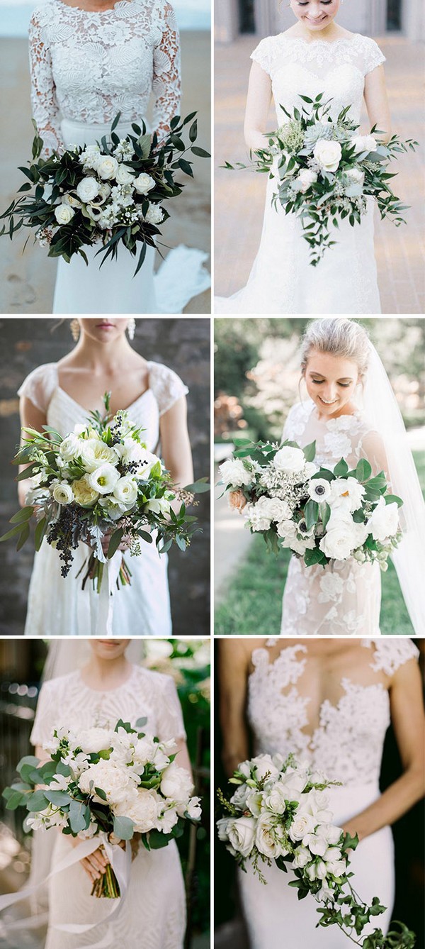 white and greenery bridal wedding bouquets ideas