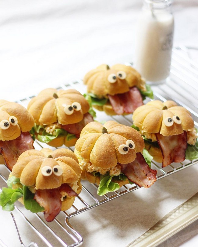 Halloween with pumpkin monster sandwiches